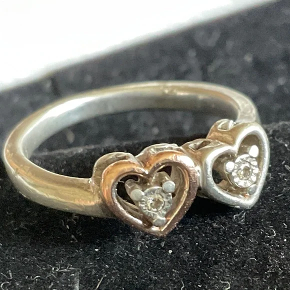 Silver and 10k solid gold ring with two real diamonds. - Picture 2 of 5